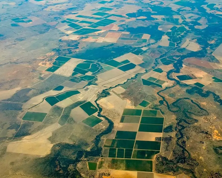 Aerial shot of Darling downs landscape.